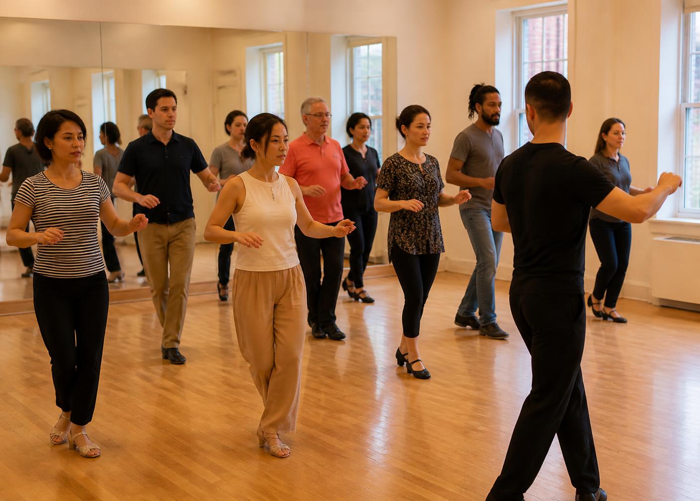 Beginners in a real group class at the studio