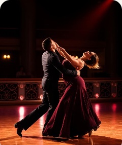 Pro-Am dancers performing at a ballroom showcase